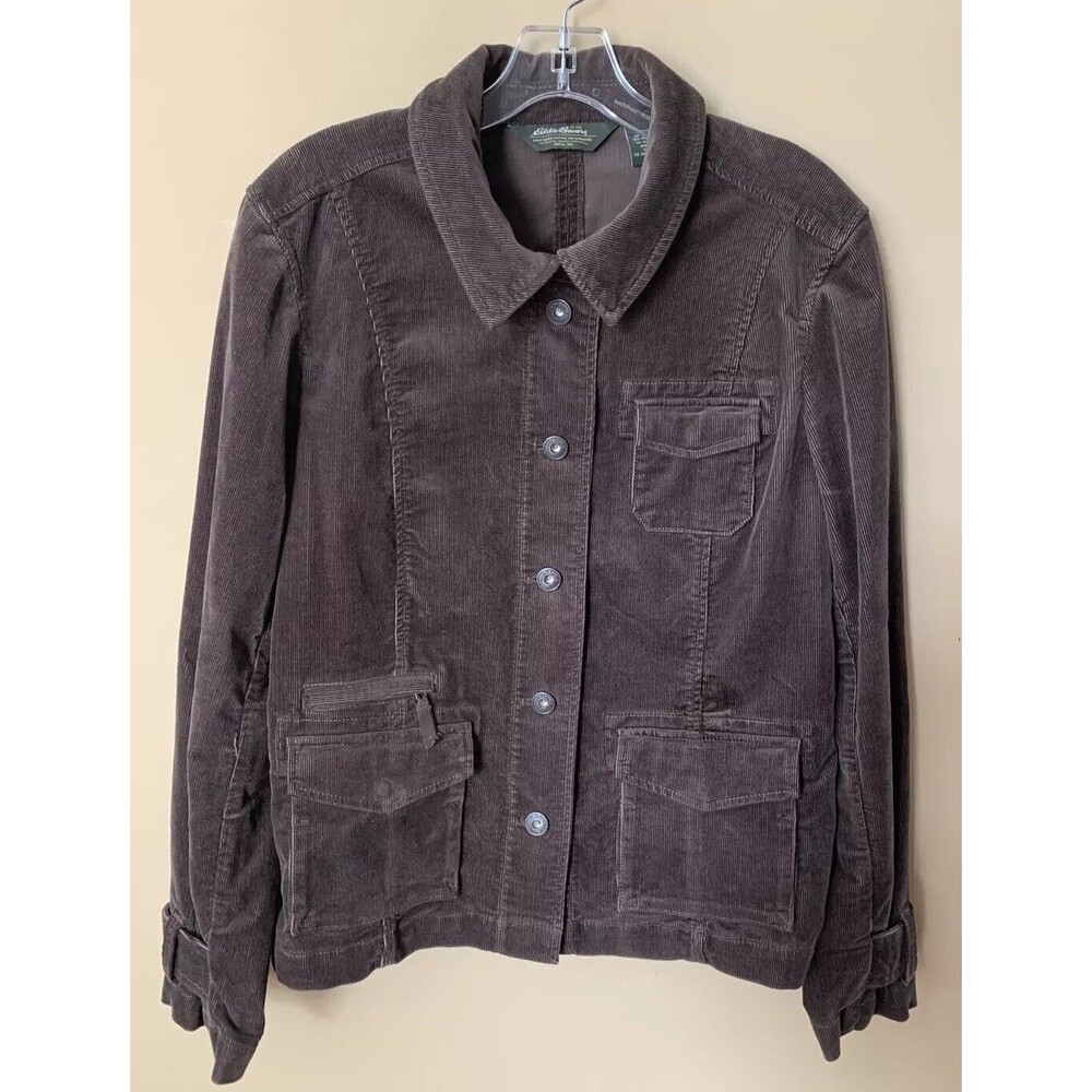 Eddie Bauer Button-Down Corduroy Jacket / Coat Women's Sz Large Pockets Brown B5